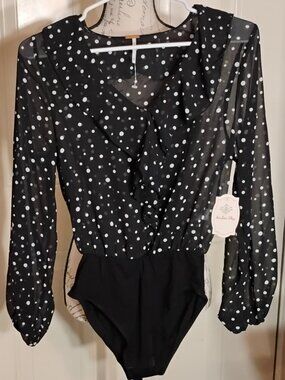 Amber Sky Bodysuit Women Ruffle Size Extra Small Color Black & White